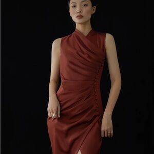 NWT Rust Burnt Red Terracotta Sleeveless Dress Wedding Bridesmaid Gown M